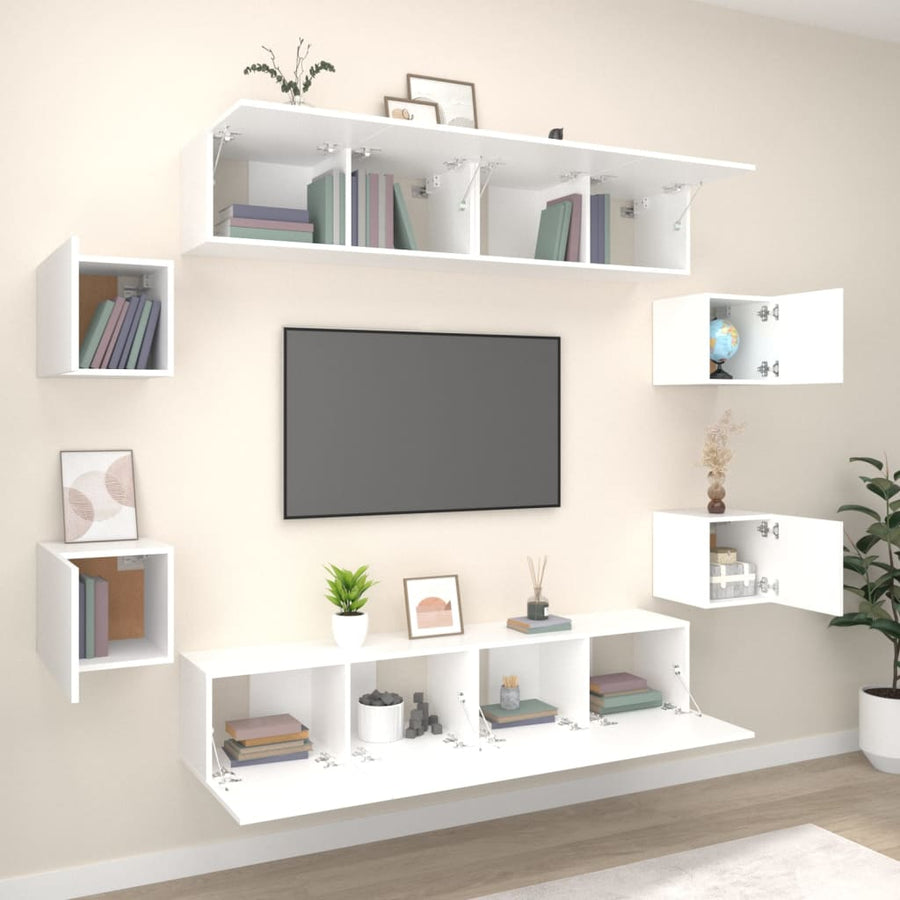 -Delige Tv-Meubelset Bewerkt Hout 8 80 x 30 x 30 cm Wit