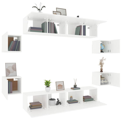 -Delige Tv-Meubelset Bewerkt Hout 8 80 x 30 x 30 cm Wit