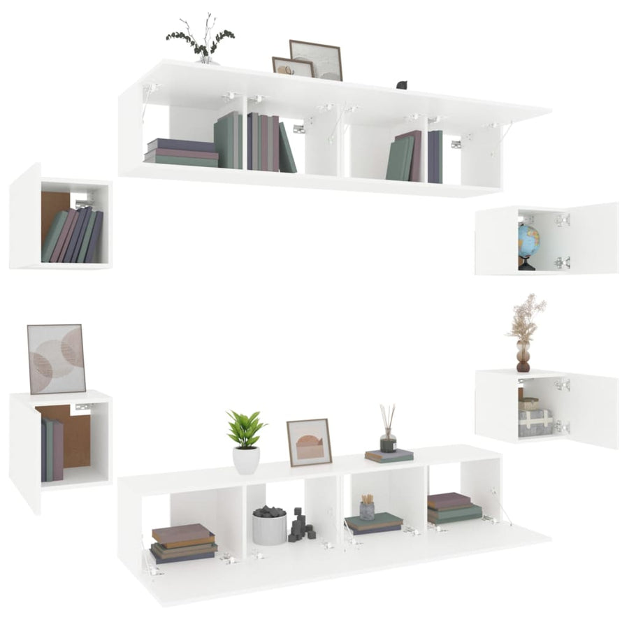 -Delige Tv-Meubelset Bewerkt Hout 8 80 x 30 x 30 cm Wit