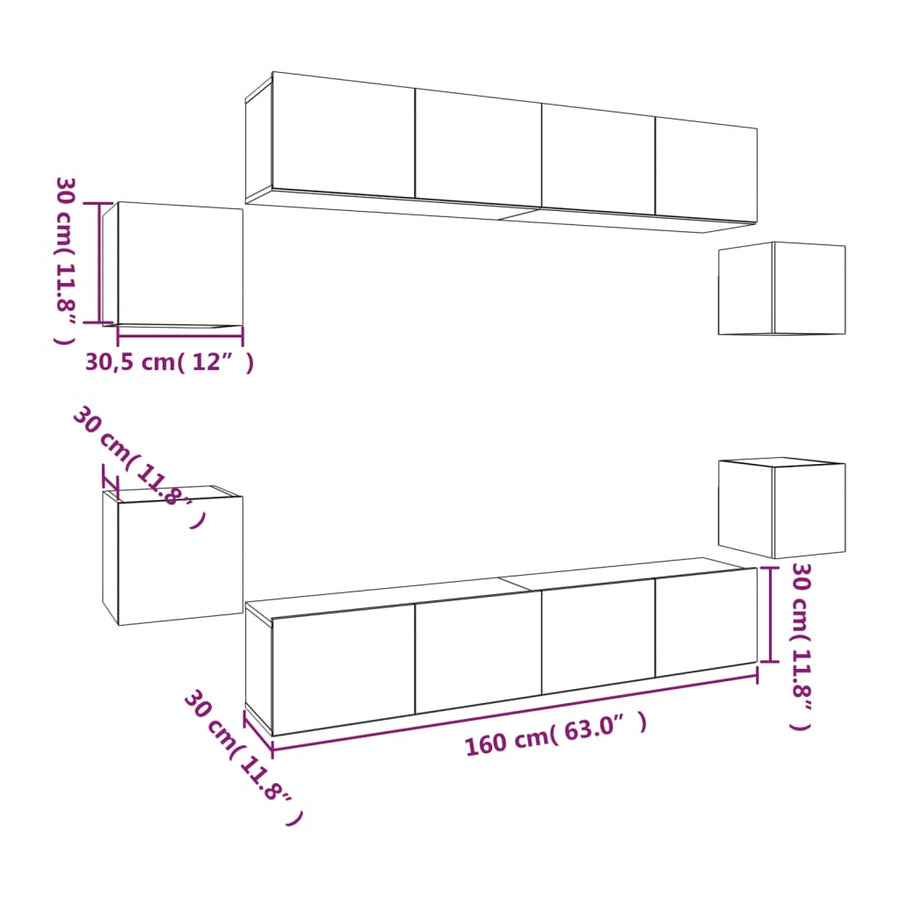 -Delige Tv-Meubelset Bewerkt Hout 8 80 x 30 x 30 cm Wit