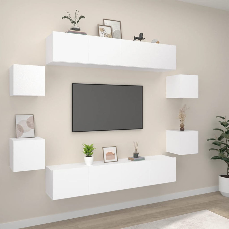 -Delige Tv-Meubelset Bewerkt Hout 8 80 x 30 x 30 cm Wit
