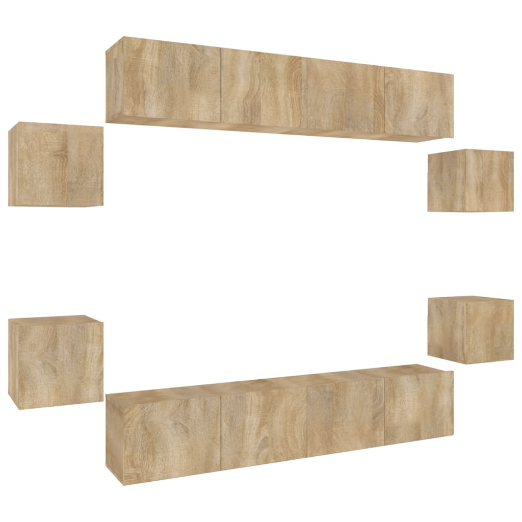 8-Delige Tv-Meubelset Bewerkt Hout Kleurig 80 x 30 x 30 cm Sonoma eiken
