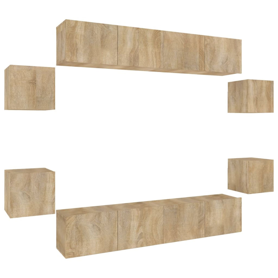 8-Delige Tv-Meubelset Bewerkt Hout Kleurig 80 x 30 x 30 cm Sonoma eiken