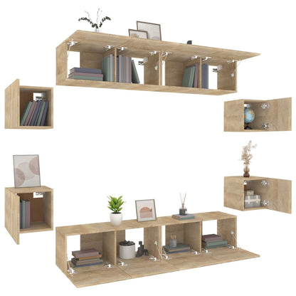 8-Delige Tv-Meubelset Bewerkt Hout Kleurig 80 x 30 x 30 cm Sonoma eiken