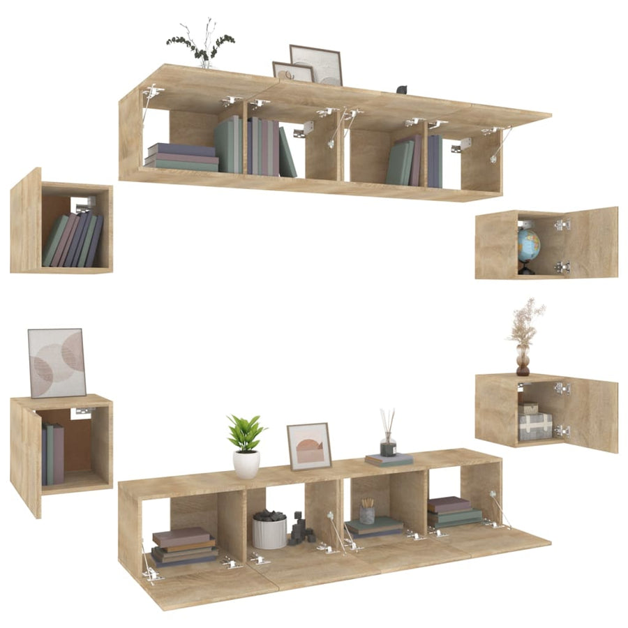 8-Delige Tv-Meubelset Bewerkt Hout Kleurig 80 x 30 x 30 cm Sonoma eiken