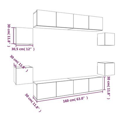 8-Delige Tv-Meubelset Bewerkt Hout Kleurig 80 x 30 x 30 cm Sonoma eiken