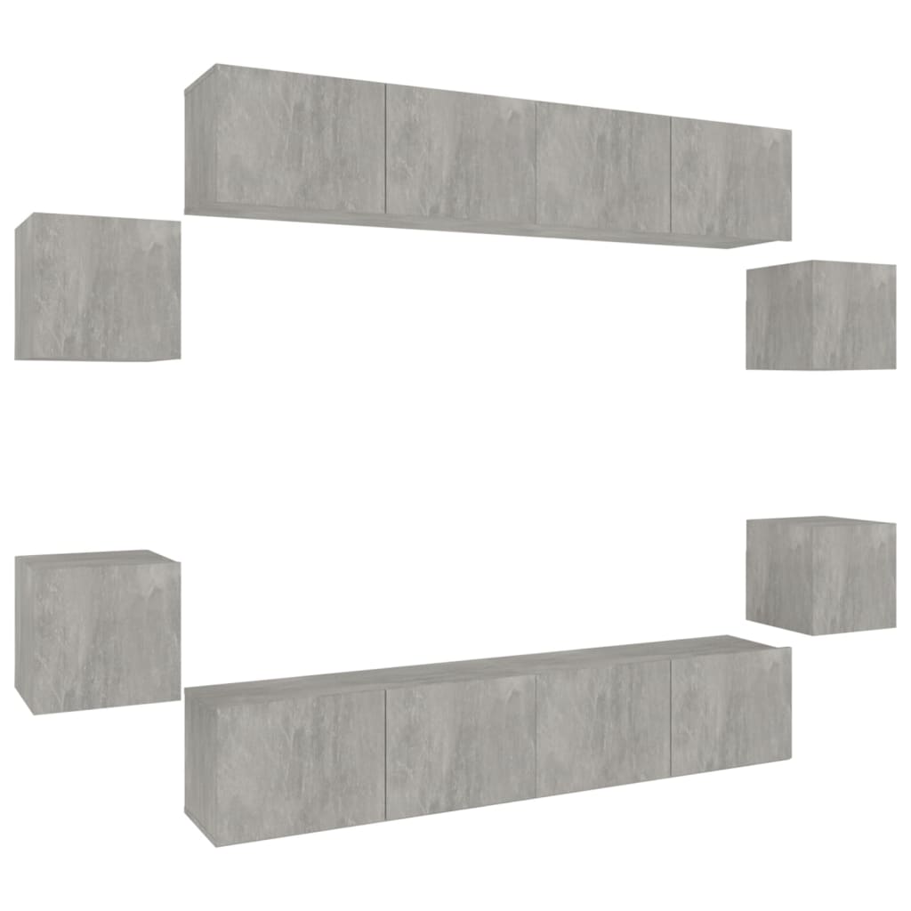 8-Delige Tv-Meubelset Bewerkt Hout 80 x 30 x 30 cm Betongrijs