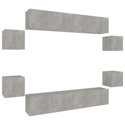 8-Delige Tv-Meubelset Bewerkt Hout 80 x 30 x 30 cm Betongrijs