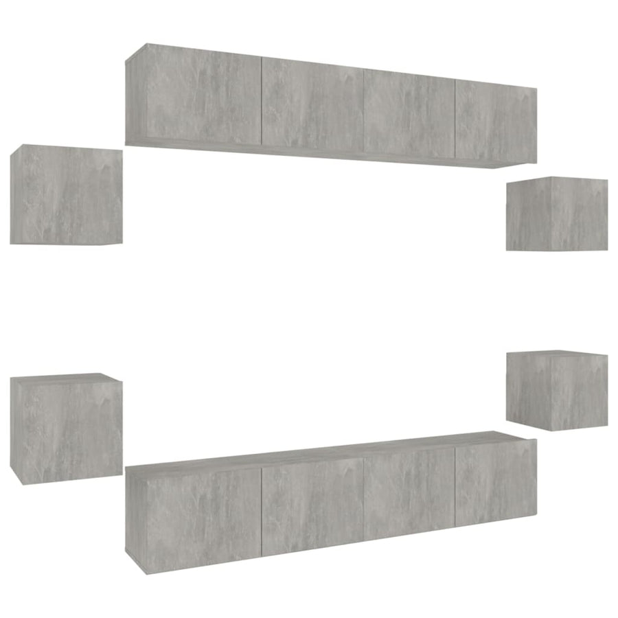 8-Delige Tv-Meubelset Bewerkt Hout 80 x 30 x 30 cm Betongrijs