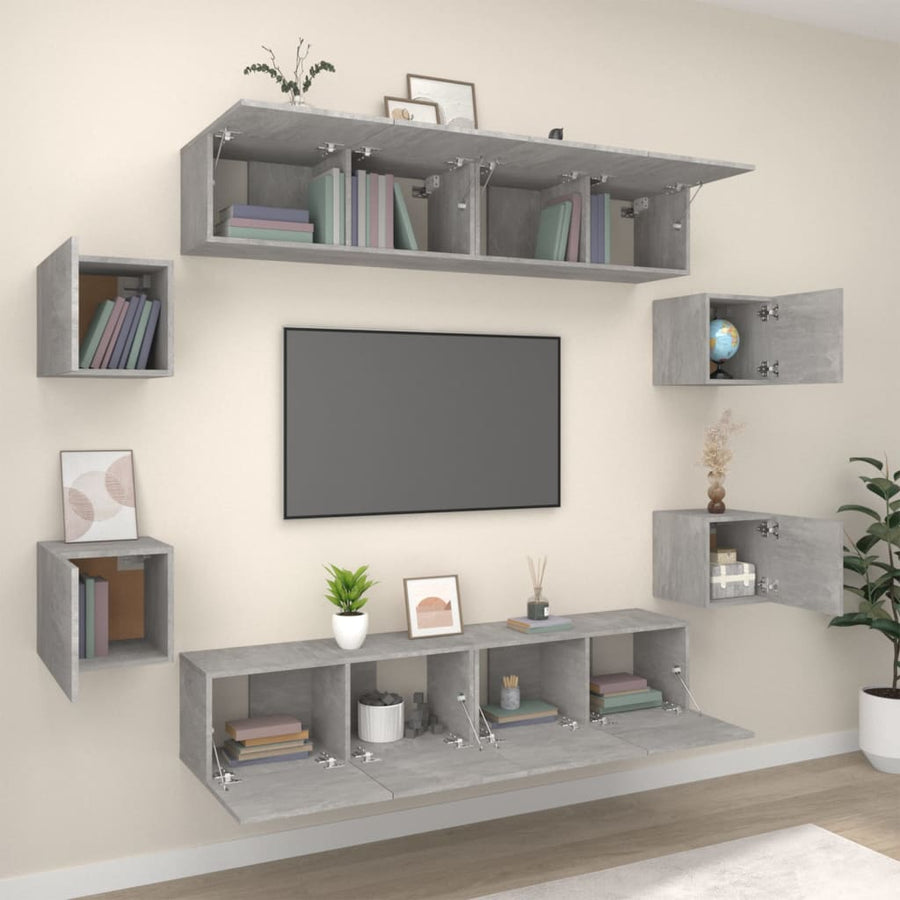 8-Delige Tv-Meubelset Bewerkt Hout 80 x 30 x 30 cm Betongrijs