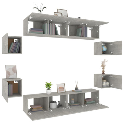 8-Delige Tv-Meubelset Bewerkt Hout 80 x 30 x 30 cm Betongrijs
