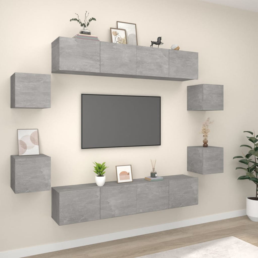 8-Delige Tv-Meubelset Bewerkt Hout 80 x 30 x 30 cm Betongrijs