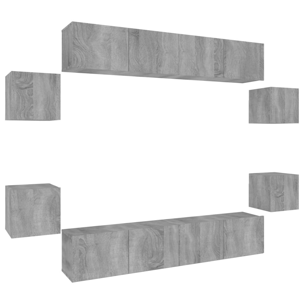 -Delige Tv-Meubelset Bewerkt Hout Eikenkleurig 8 80 x 30 x 30 cm Grijs sonoma