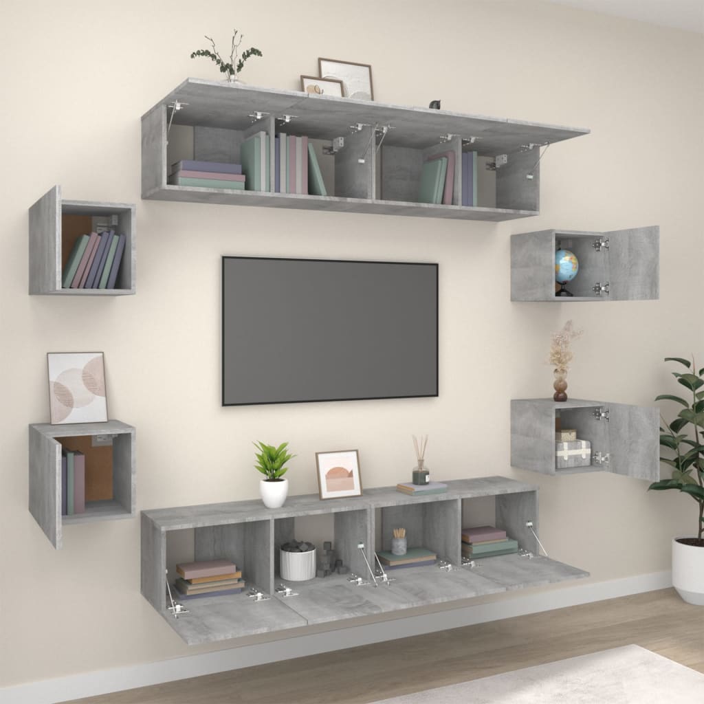 -Delige Tv-Meubelset Bewerkt Hout Eikenkleurig 8 80 x 30 x 30 cm Grijs sonoma