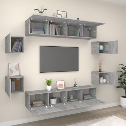 -Delige Tv-Meubelset Bewerkt Hout Eikenkleurig 8 80 x 30 x 30 cm Grijs sonoma