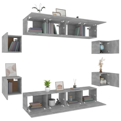 -Delige Tv-Meubelset Bewerkt Hout Eikenkleurig 8 80 x 30 x 30 cm Grijs sonoma