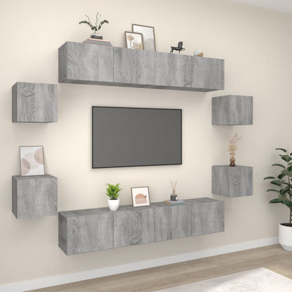 -Delige Tv-Meubelset Bewerkt Hout Eikenkleurig 8 80 x 30 x 30 cm Grijs sonoma