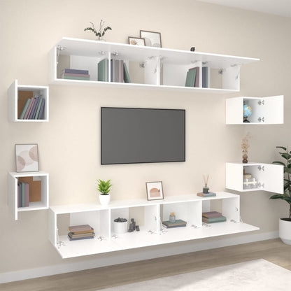 -Delige Tv-Meubelset Bewerkt Hout 8 100 x 30 x 30 cm Wit