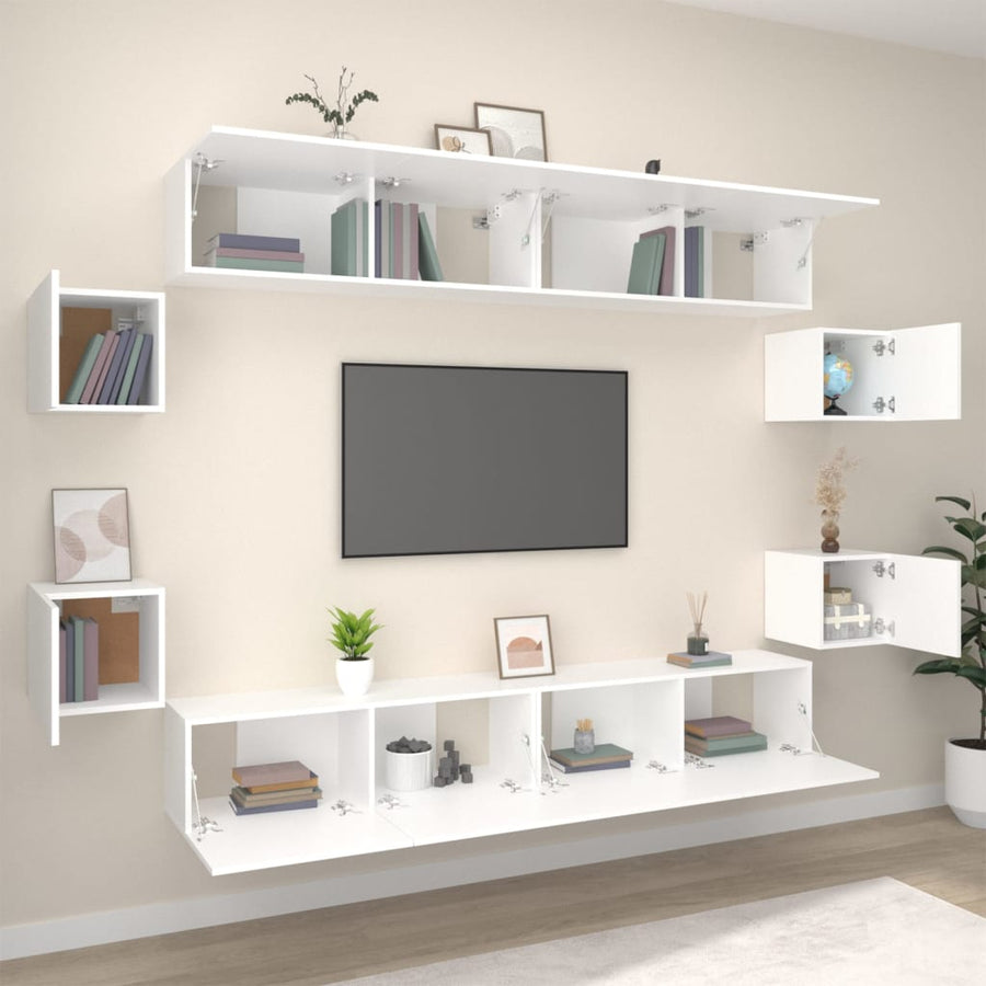 -Delige Tv-Meubelset Bewerkt Hout 8 100 x 30 x 30 cm Wit