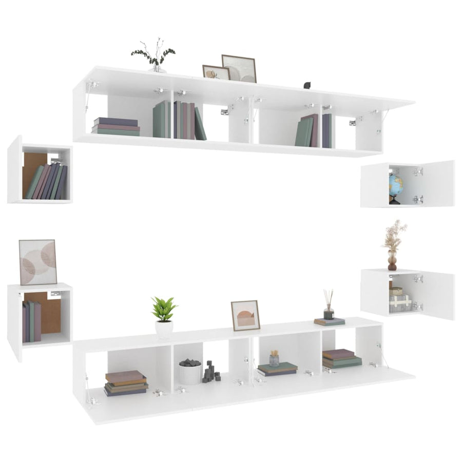 -Delige Tv-Meubelset Bewerkt Hout 8 100 x 30 x 30 cm Wit