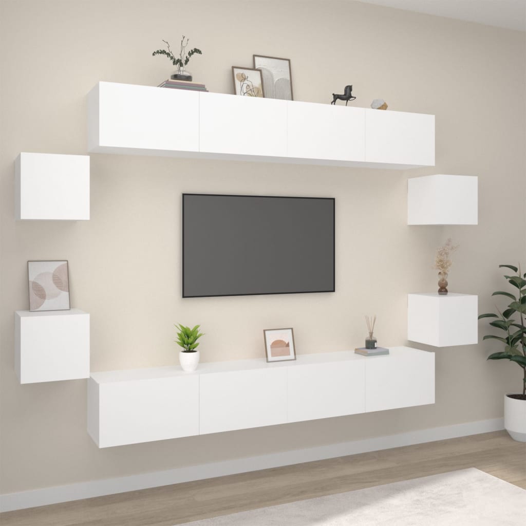 -Delige Tv-Meubelset Bewerkt Hout 8 100 x 30 x 30 cm Wit