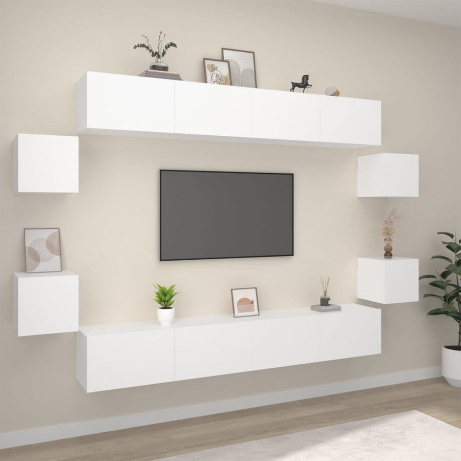 -Delige Tv-Meubelset Bewerkt Hout 8 100 x 30 x 30 cm Wit
