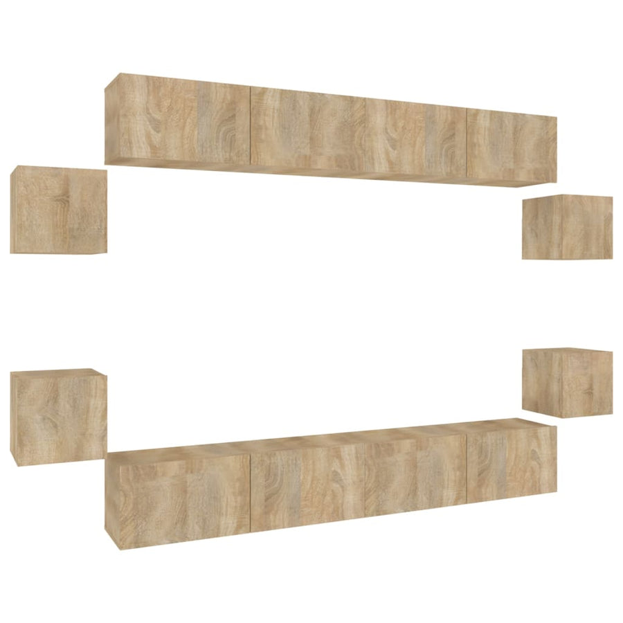 8-Delige Tv-Meubelset Bewerkt Hout Kleurig 100 x 30 x 30 cm Sonoma eiken