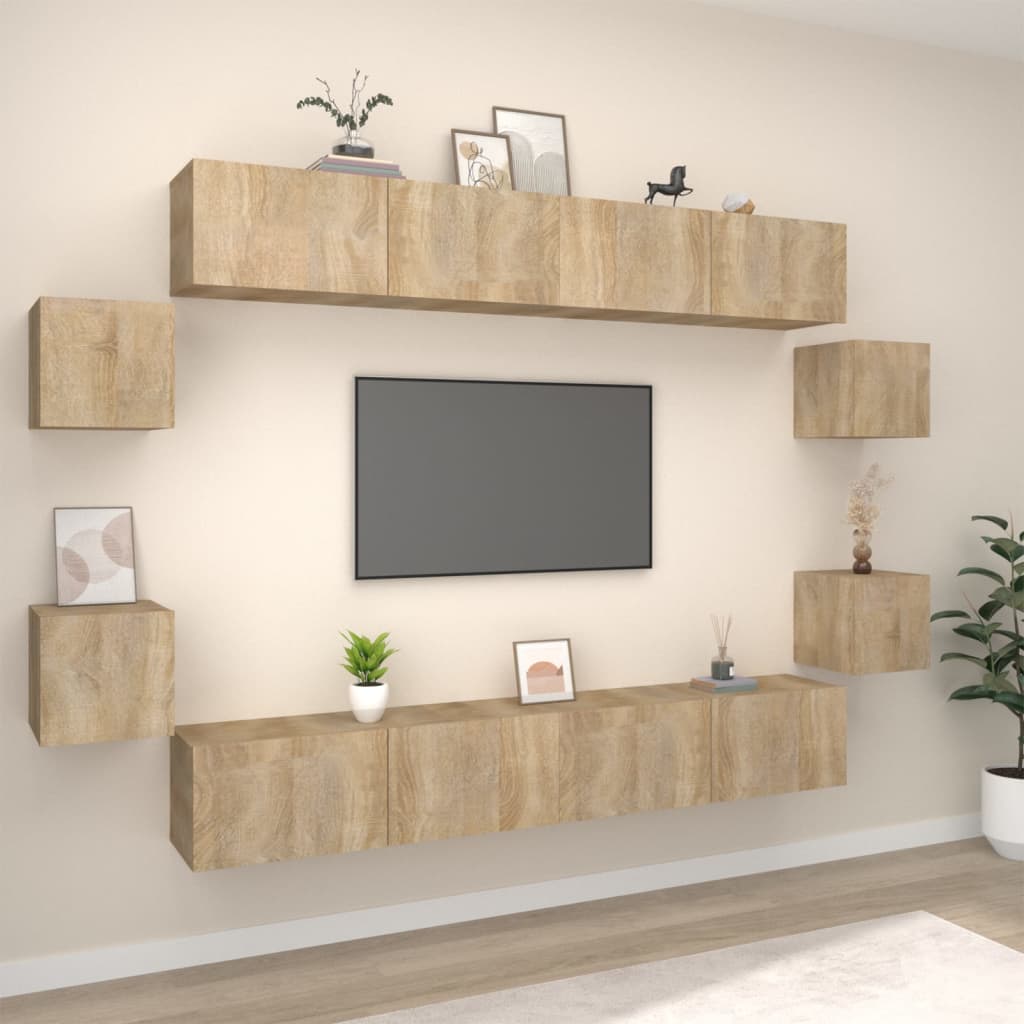 8-Delige Tv-Meubelset Bewerkt Hout Kleurig 100 x 30 x 30 cm Sonoma eiken