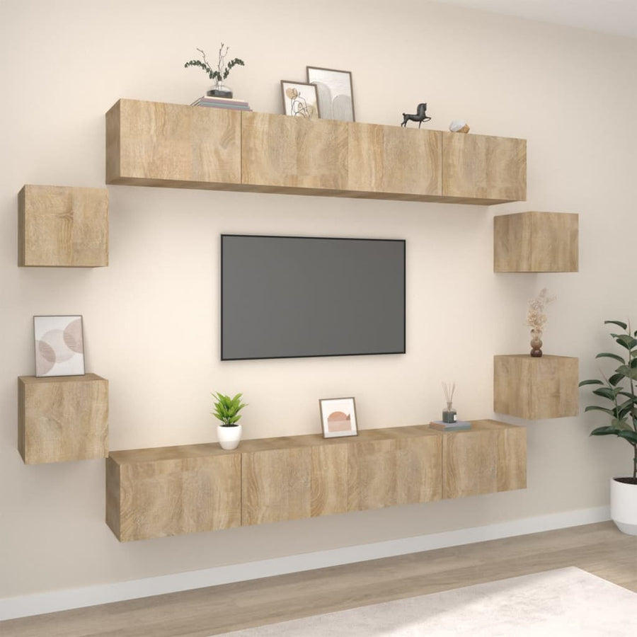 8-Delige Tv-Meubelset Bewerkt Hout Kleurig 100 x 30 x 30 cm Sonoma eiken