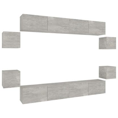 8-Delige Tv-Meubelset Bewerkt Hout 100 x 30 x 30 cm Betongrijs