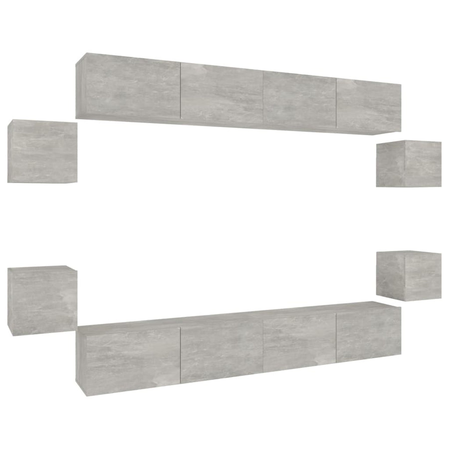 8-Delige Tv-Meubelset Bewerkt Hout 100 x 30 x 30 cm Betongrijs