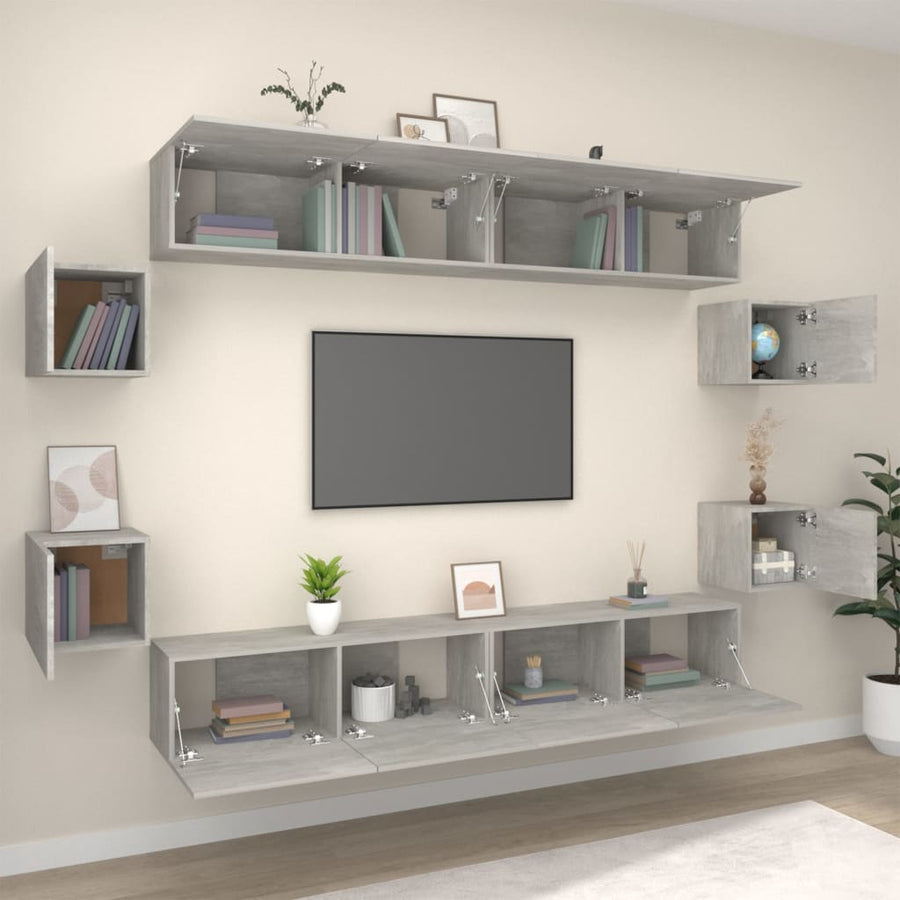 8-Delige Tv-Meubelset Bewerkt Hout 100 x 30 x 30 cm Betongrijs