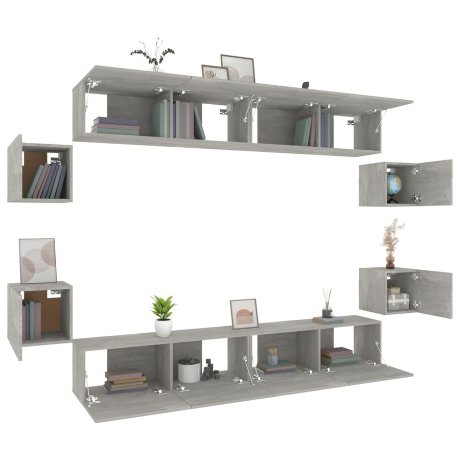 8-Delige Tv-Meubelset Bewerkt Hout 100 x 30 x 30 cm Betongrijs