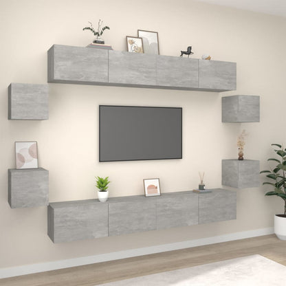 8-Delige Tv-Meubelset Bewerkt Hout 100 x 30 x 30 cm Betongrijs
