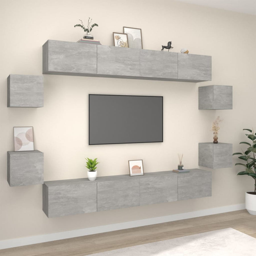 8-Delige Tv-Meubelset Bewerkt Hout 100 x 30 x 30 cm Betongrijs