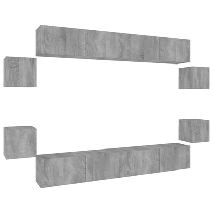 -Delige Tv-Meubelset Bewerkt Hout Eikenkleurig 8 100 x 30 x 30 cm Grijs sonoma