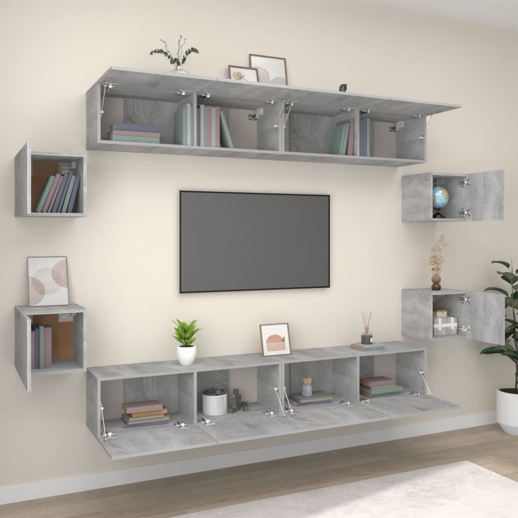 -Delige Tv-Meubelset Bewerkt Hout Eikenkleurig 8 100 x 30 x 30 cm Grijs sonoma