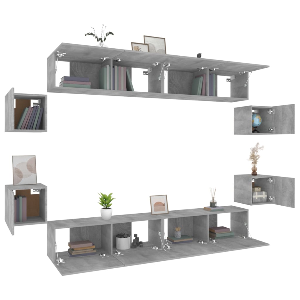 -Delige Tv-Meubelset Bewerkt Hout Eikenkleurig 8 100 x 30 x 30 cm Grijs sonoma