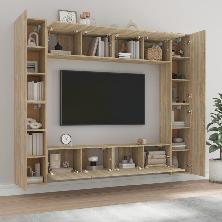 8-Delige Tv-Meubelset Bewerkt Hout Sonoma Eikenkleurig