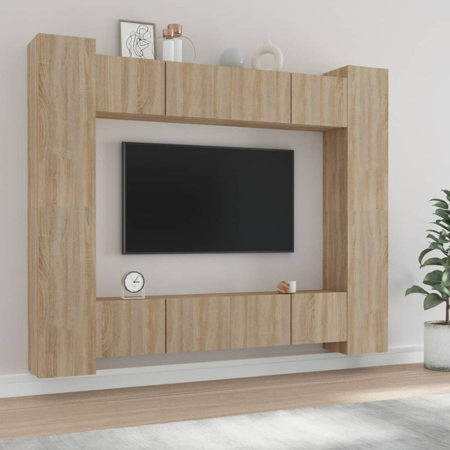 8-Delige Tv-Meubelset Bewerkt Hout Sonoma Eikenkleurig