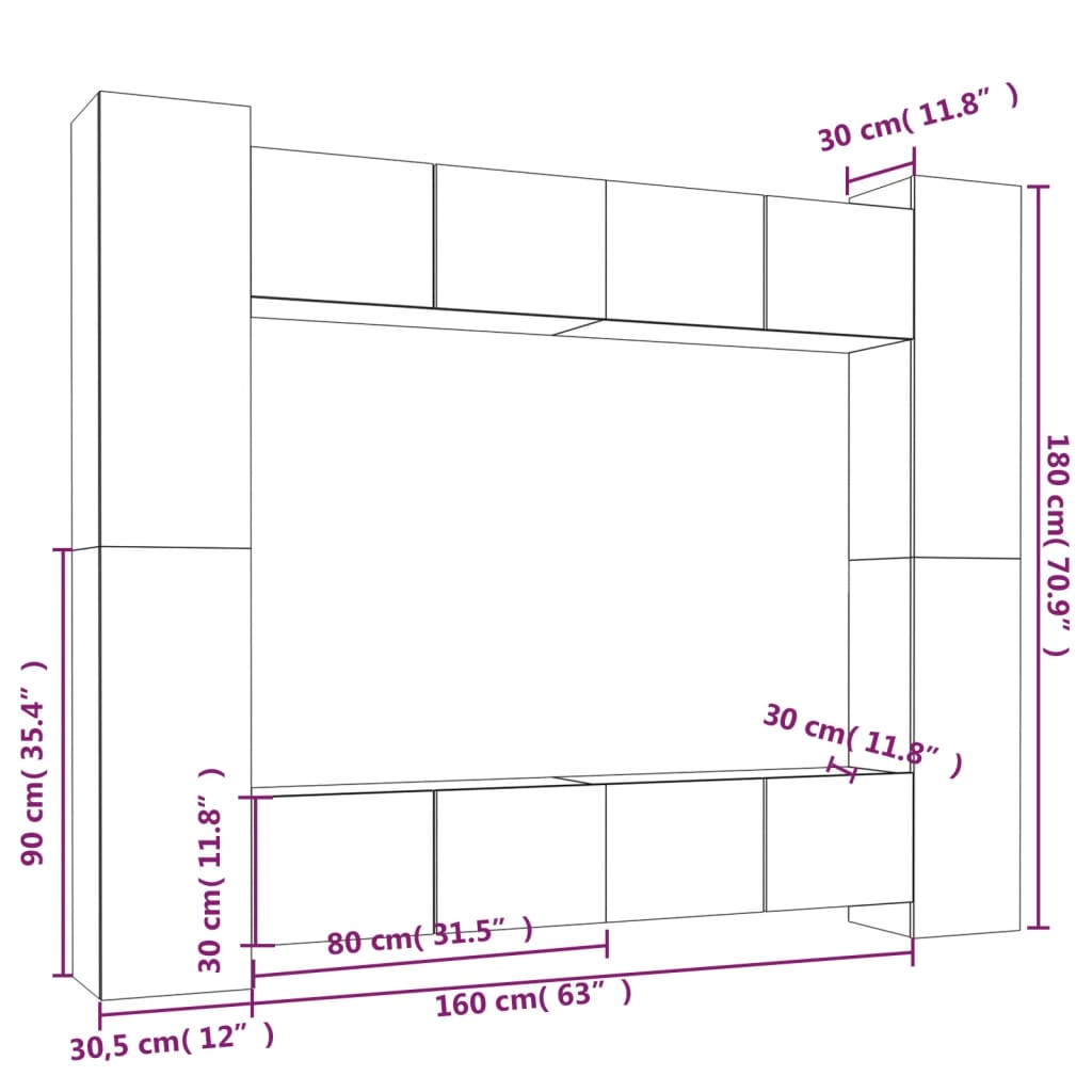 -Delige Tv-Meubelset Bewerkt Hout Kleurig 80 x 30 x 30 cm Gerookt eiken