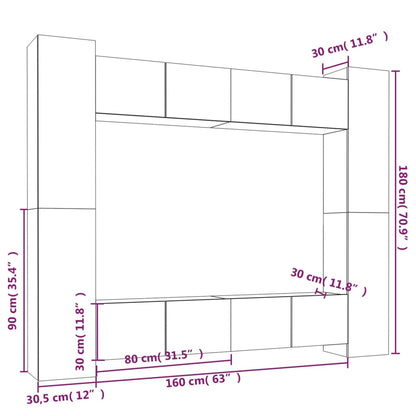-Delige Tv-Meubelset Bewerkt Hout Kleurig 80 x 30 x 30 cm Gerookt eiken