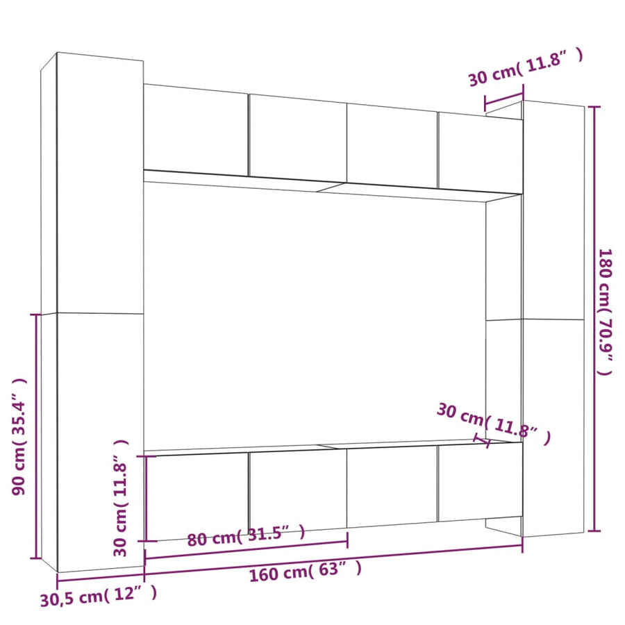 -Delige Tv-Meubelset Bewerkt Hout Kleurig 80 x 30 x 30 cm Gerookt eiken