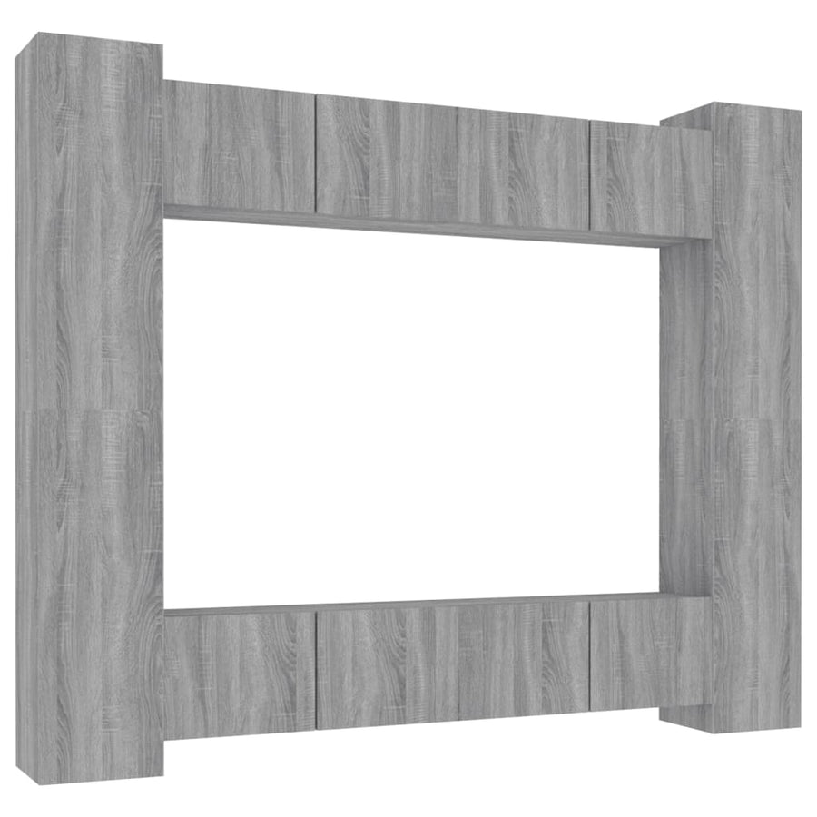 8-Delige Tv-Meubelset Bewerkt Hout Grijs Sonoma Eikenkleurig 80 x 30 x 30 cm