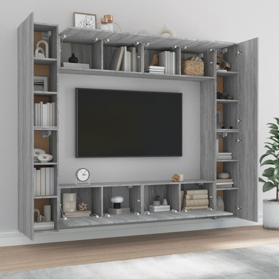 8-Delige Tv-Meubelset Bewerkt Hout Grijs Sonoma Eikenkleurig 80 x 30 x 30 cm