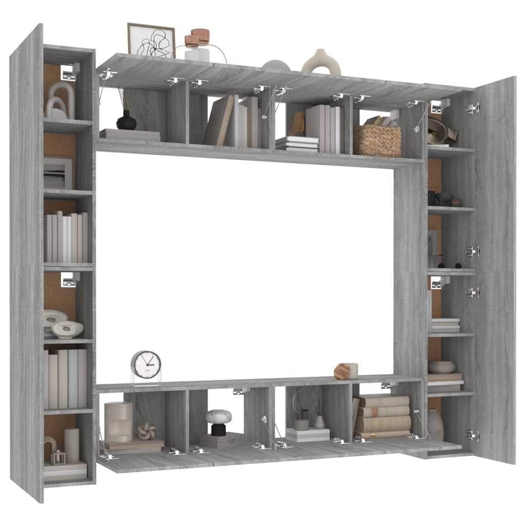 8-Delige Tv-Meubelset Bewerkt Hout Grijs Sonoma Eikenkleurig 80 x 30 x 30 cm