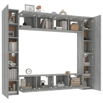 8-Delige Tv-Meubelset Bewerkt Hout Grijs Sonoma Eikenkleurig 80 x 30 x 30 cm