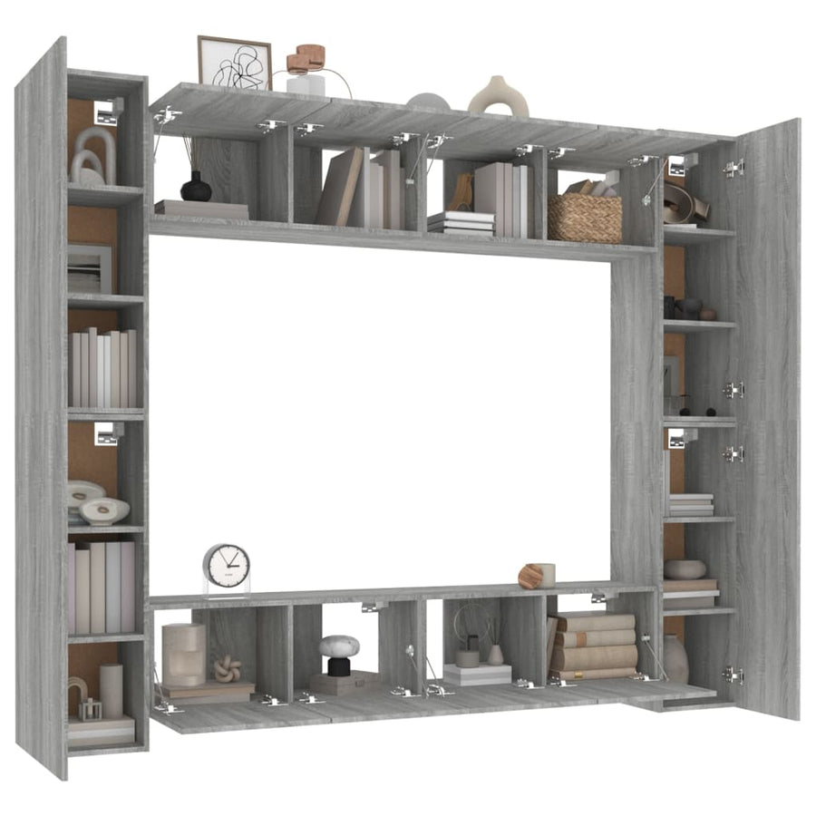 8-Delige Tv-Meubelset Bewerkt Hout Grijs Sonoma Eikenkleurig 80 x 30 x 30 cm