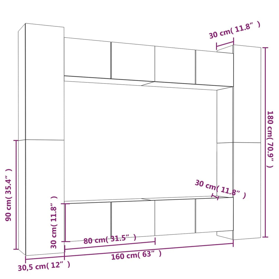 8-Delige Tv-Meubelset Bewerkt Hout Grijs Sonoma Eikenkleurig 80 x 30 x 30 cm