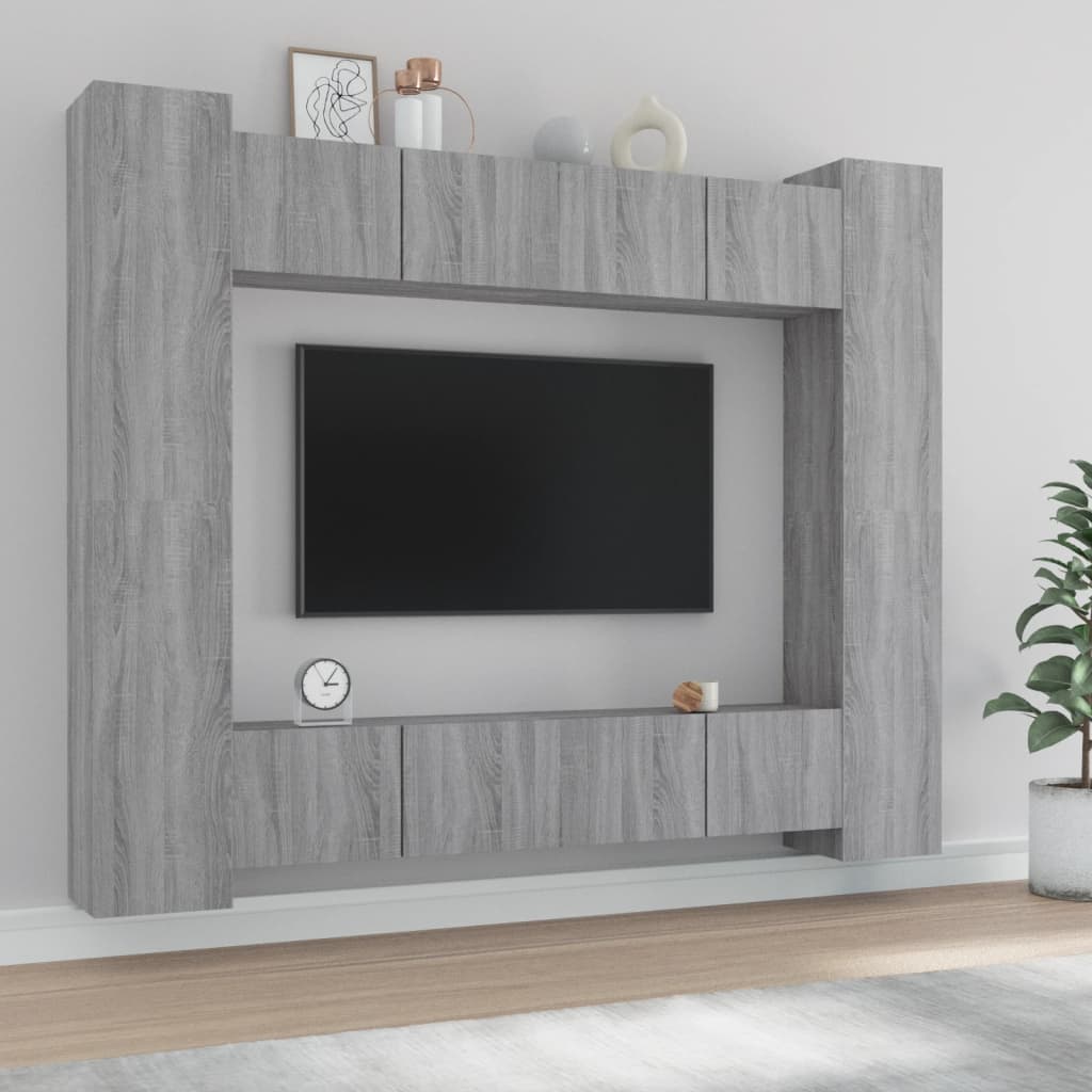 8-Delige Tv-Meubelset Bewerkt Hout Grijs Sonoma Eikenkleurig 80 x 30 x 30 cm